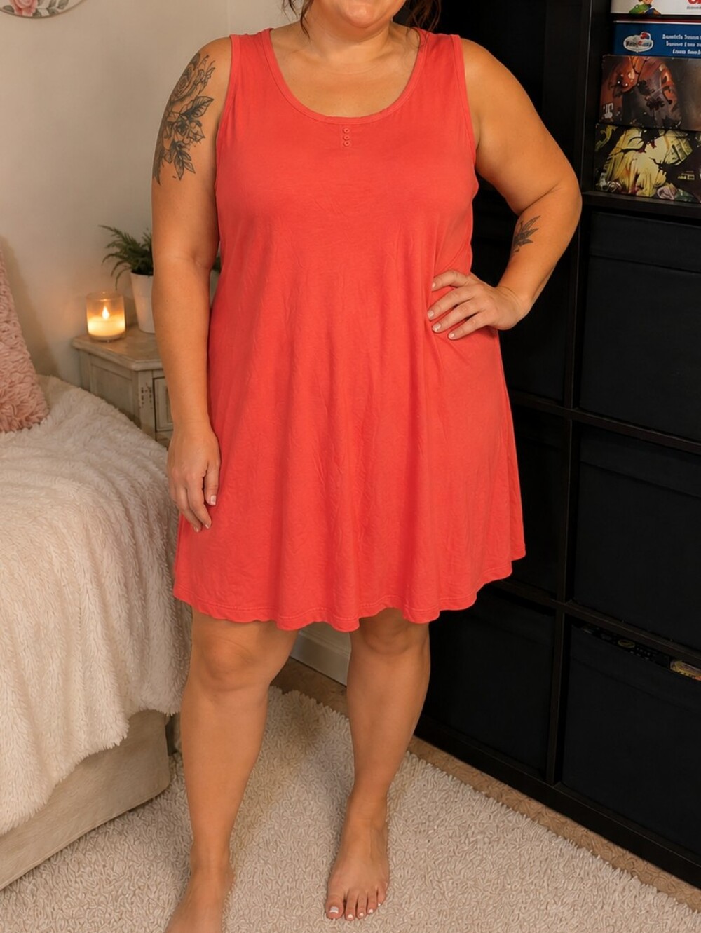 Women's Orange Sleeveless Pajama Dress